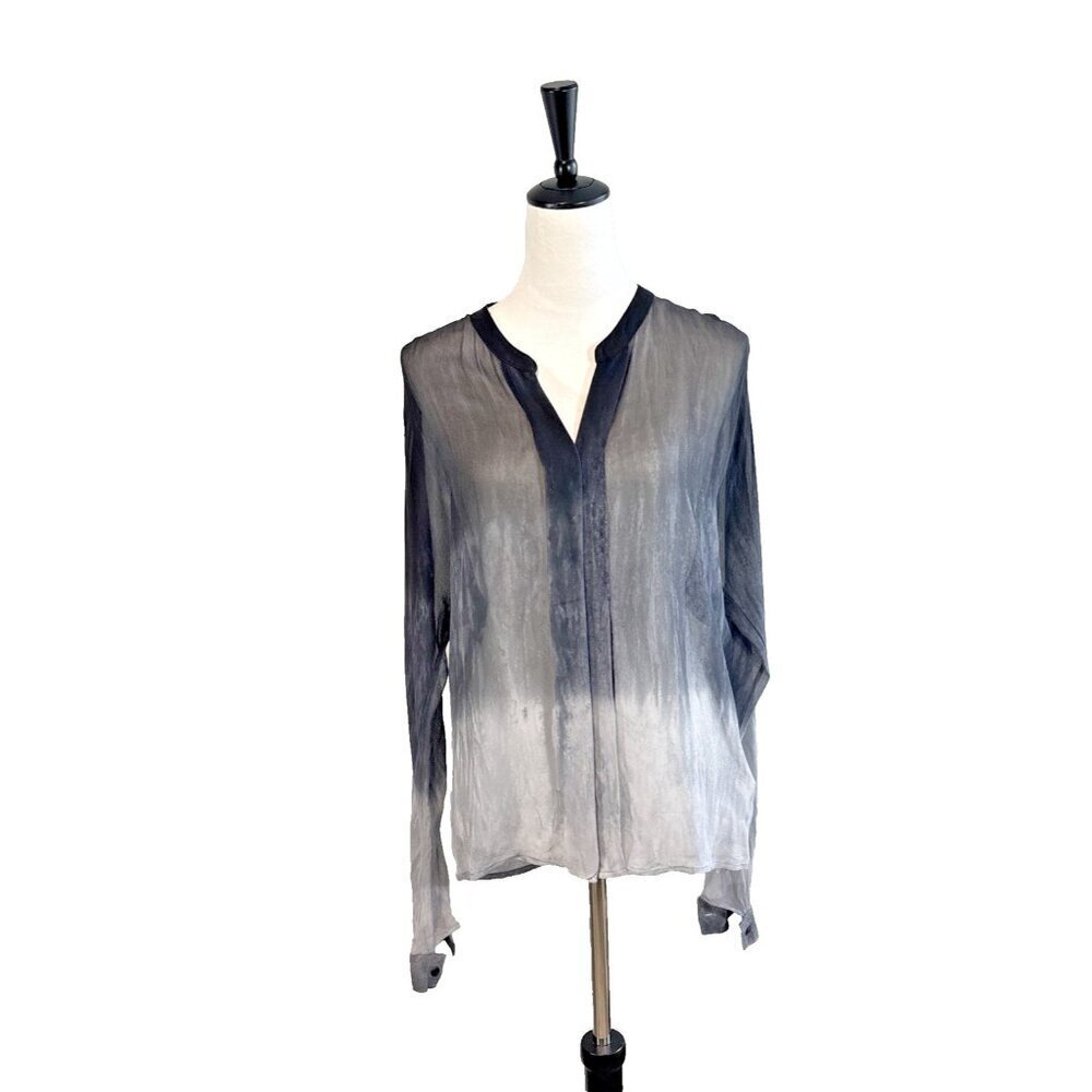 Red Haute 100% Silk Sheer Black Fade Blouse Women's XS Long Sleeve Button Down